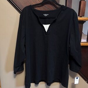 croft & barrow Black Long Sleeve Notch V-Neck Tee